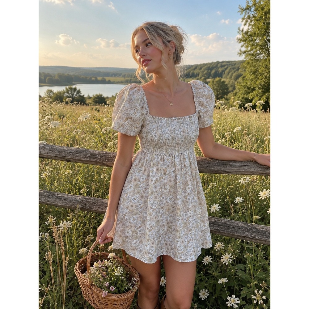 Sunday Best Aritzia Floral Smocked Cottagecore Mini Dress Puff Sleeve Pastel